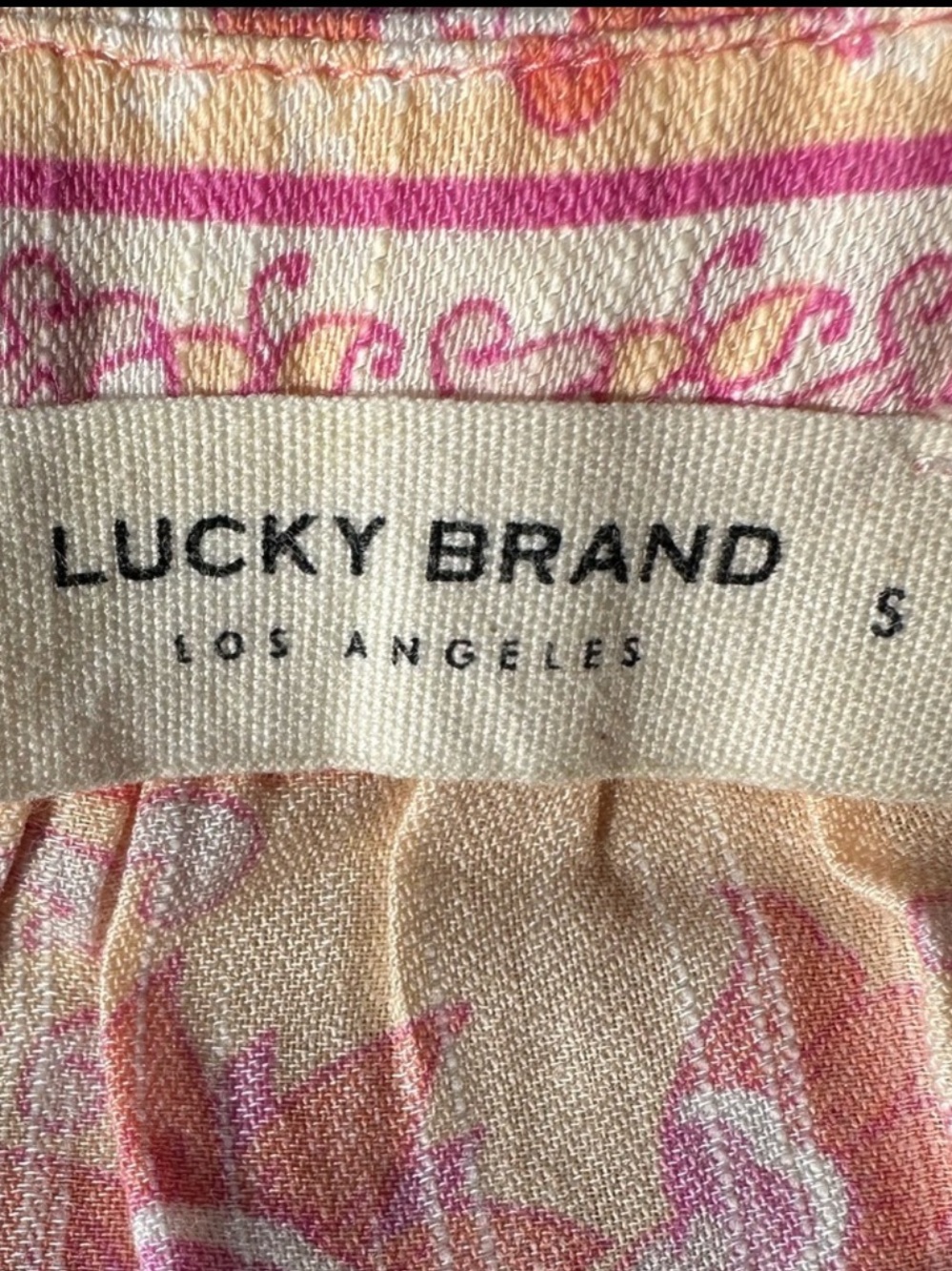 Lucky Brand Floral Boho Peasant Blouse Pink Cotton Modal Flutter Sleeve NWT - Picture 6 of 10